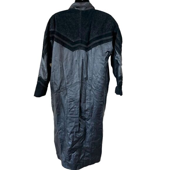 Vintage Greg Bell Leather 80’s Matrix Black Paisley Patchwork Long Trench Coat - Picture 16 of 16